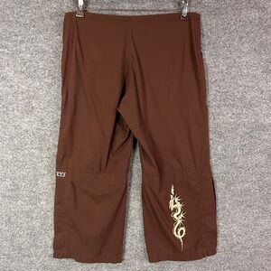 Y2K Be Present Yoga Pants Womens Large Brown Good Dragon Graphic Drawstring Crop